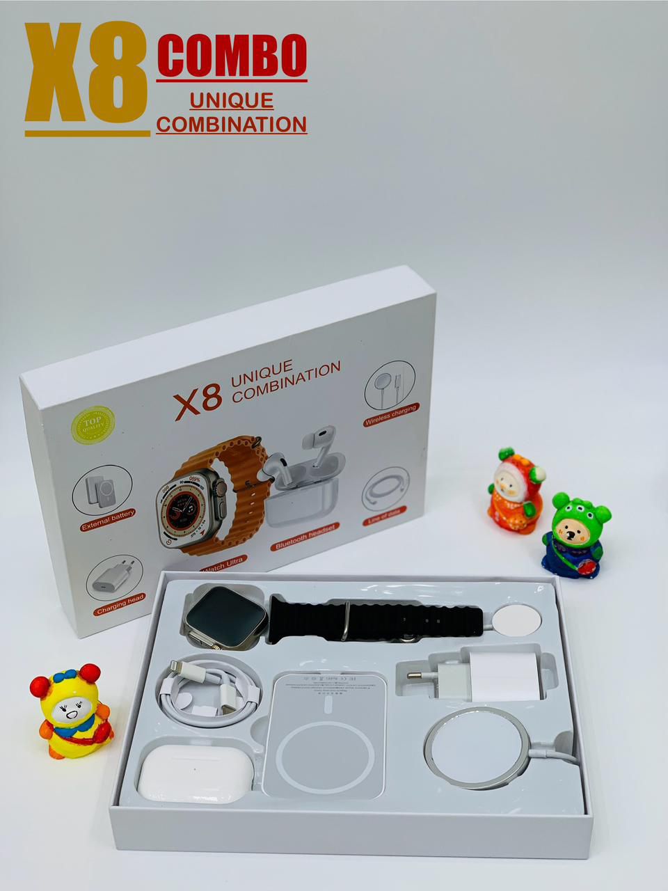 X8 Unique Combination — Montre connectée, écouteurs sans fil et accessoires puissants réunis dans un seul pack.